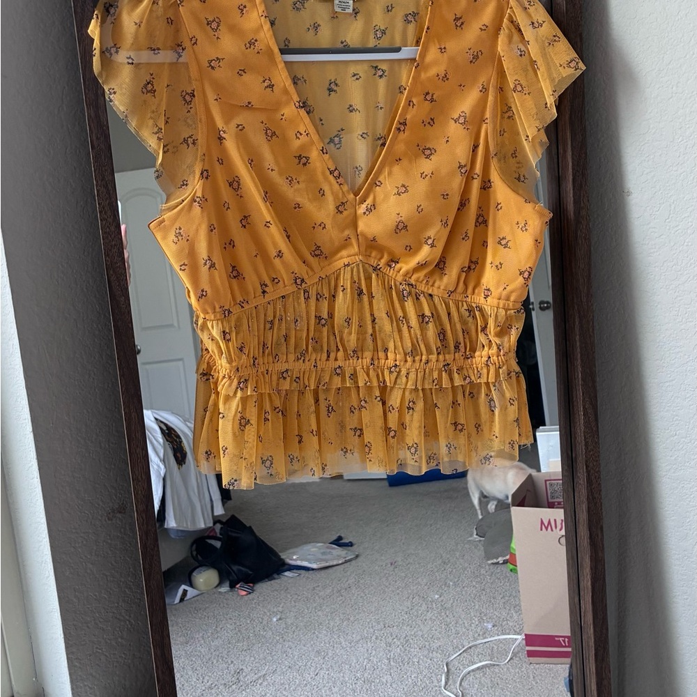 American Eagle Outfitters Mustard Floral Blouse